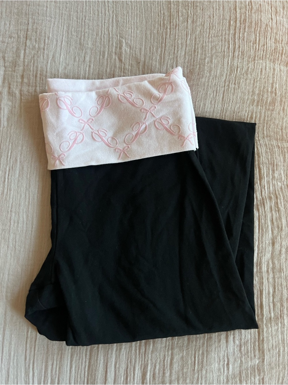 PINK Victoria's Secret Black Maternity Leggings with Light Pink Fold-Over Band
